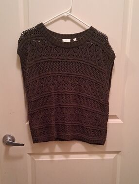 Cyrus Openwork Knit Sleeveless Tank - Olive Green